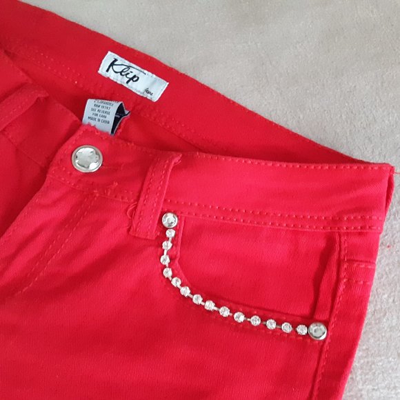 Klip Rhinestone Red Denim Jeans Sz 7 - Picture 10 of 10